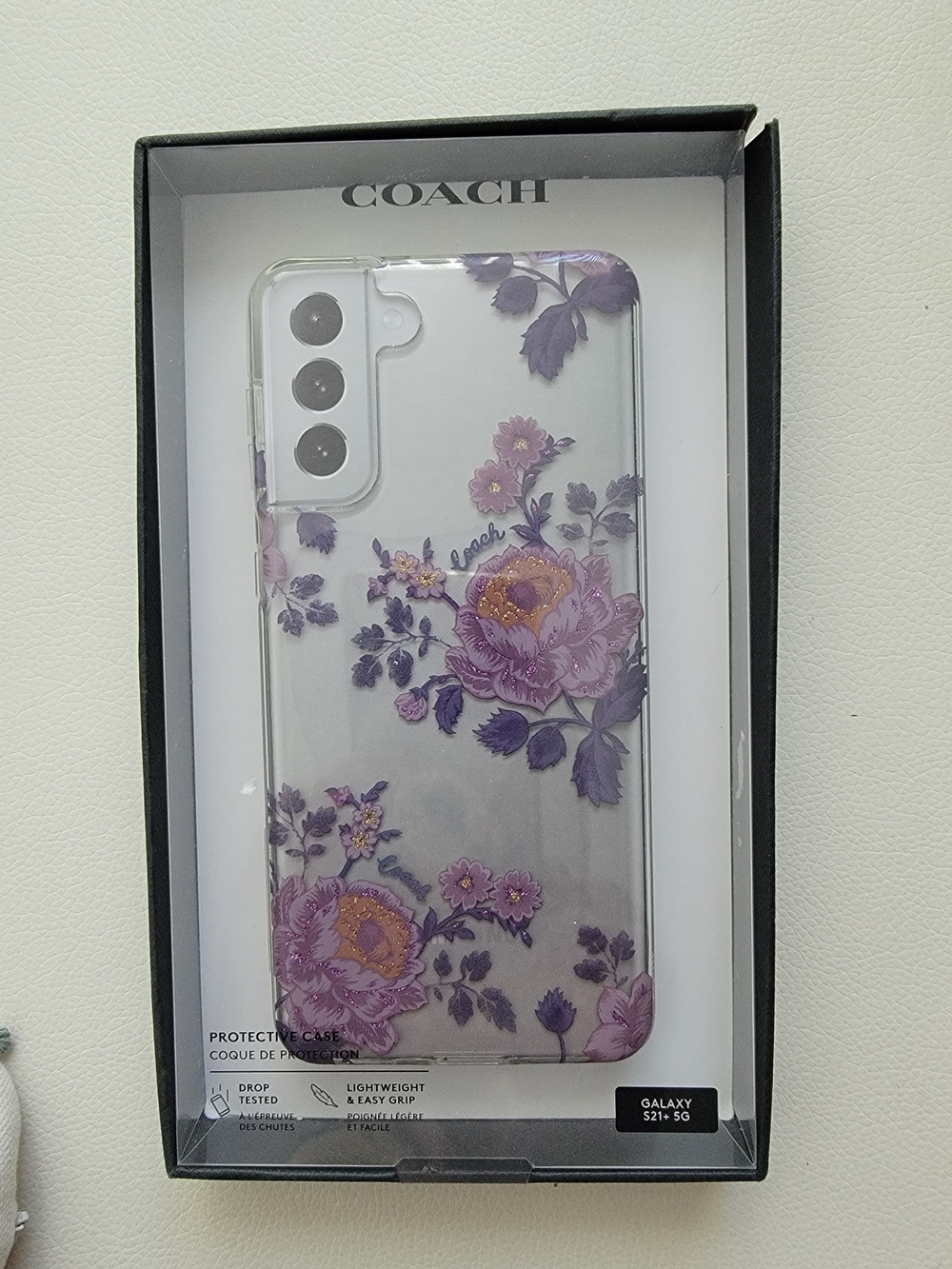 Coach Purple Floral Clear Phone Case for Samsung Galaxy S21+